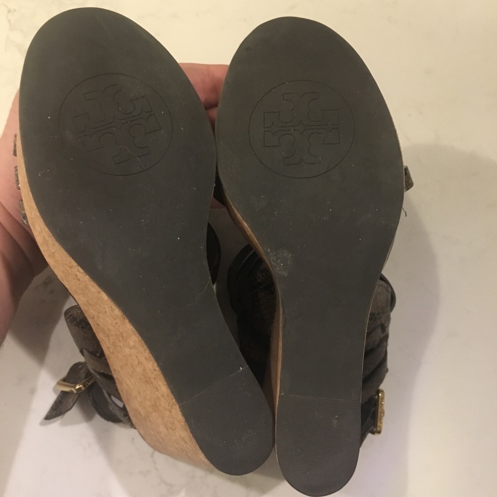 Tory Burch Python Leather Cork Wedge Sandals 8m - image 6